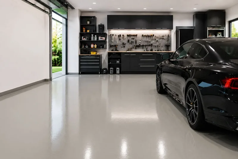 Garage en résine époxy gris clair